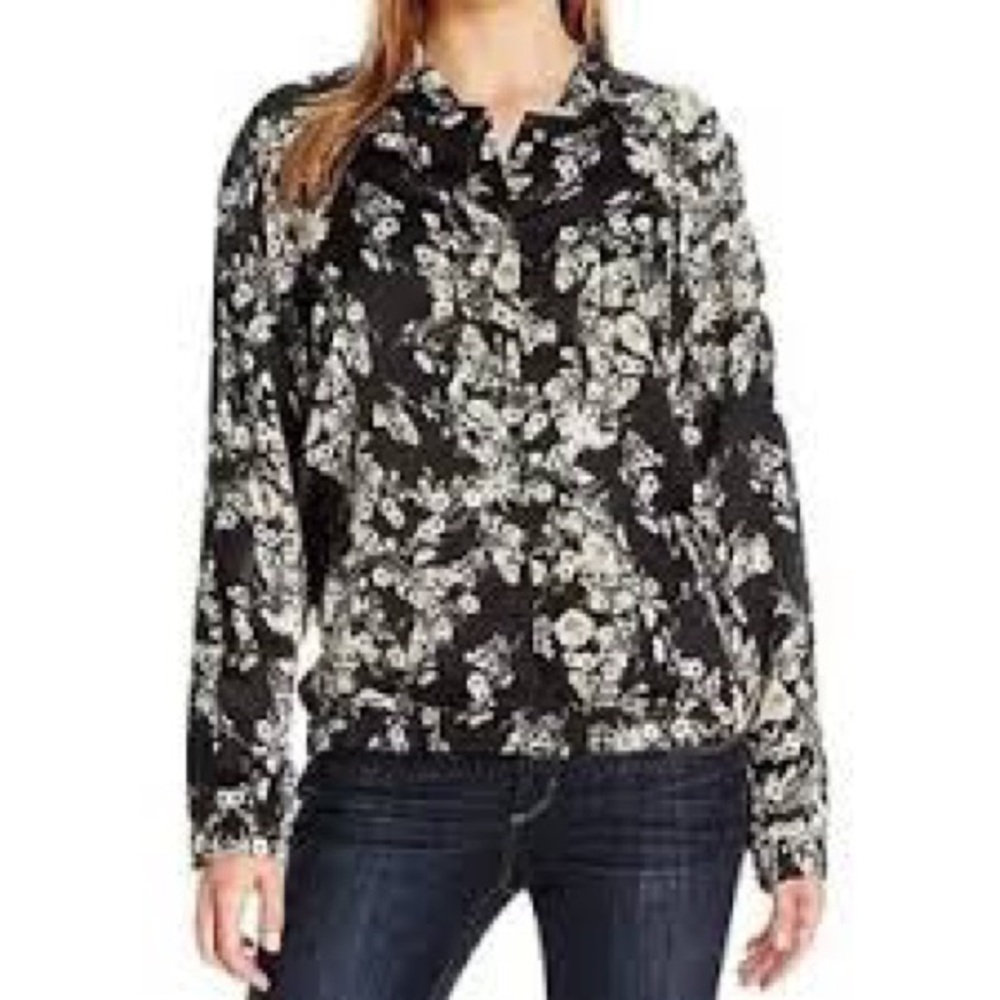 Guess Black and White Floral Button Down Shirt